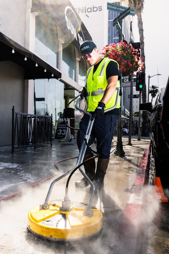 Post-construction clean-up crew at handover